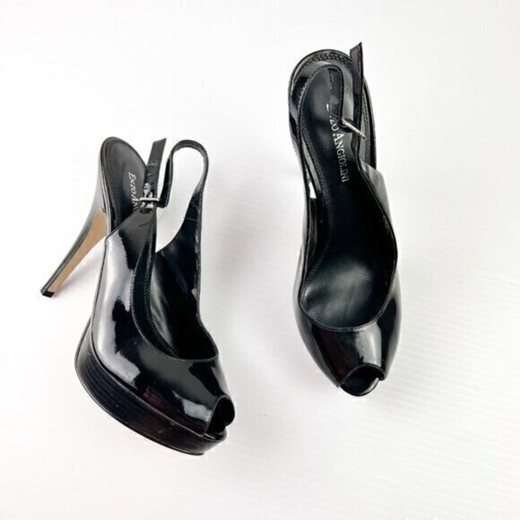 Enzo Angiolini Eastarlite Peep Toe High Heels Pumps Size 7.5 Black Patent - Picture 1 of 14